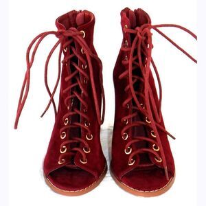 Cranberry red Gladiator peep toes chunky heels